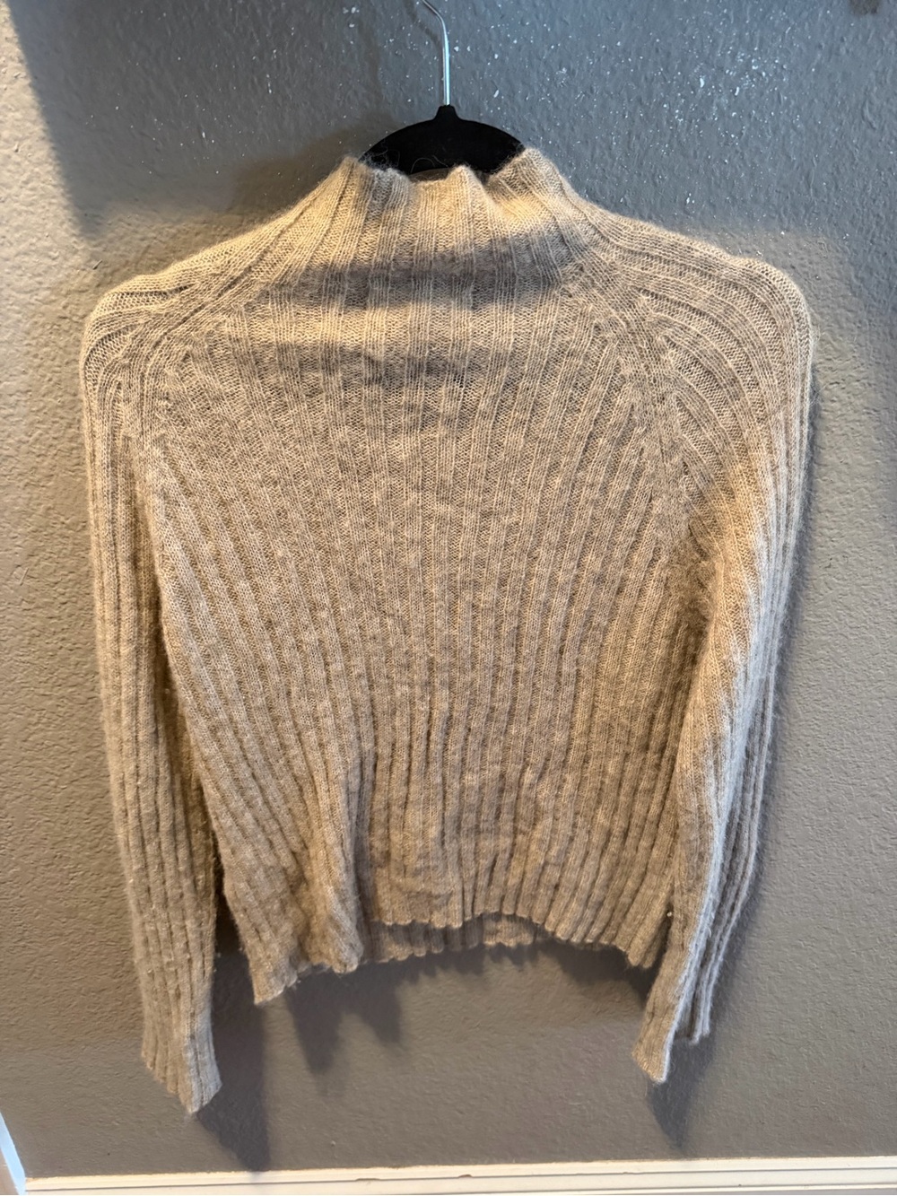 Micaela Greg Brushed Pullover Baby Alpaca Wool Ribbed Gray Sweater